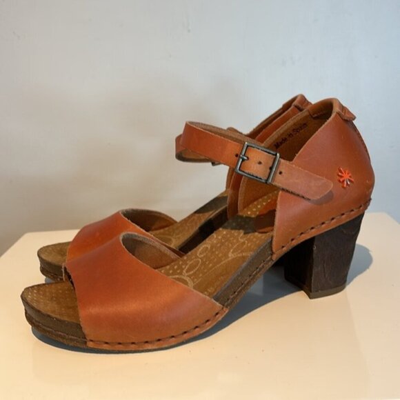 Art THE ART COMPANY Burnt Orange Open Toe Leather High Heels Mary Janes 38 / 8 - Picture 3 of 12